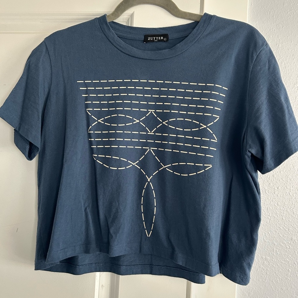 Blue Western Graphic Cropped T